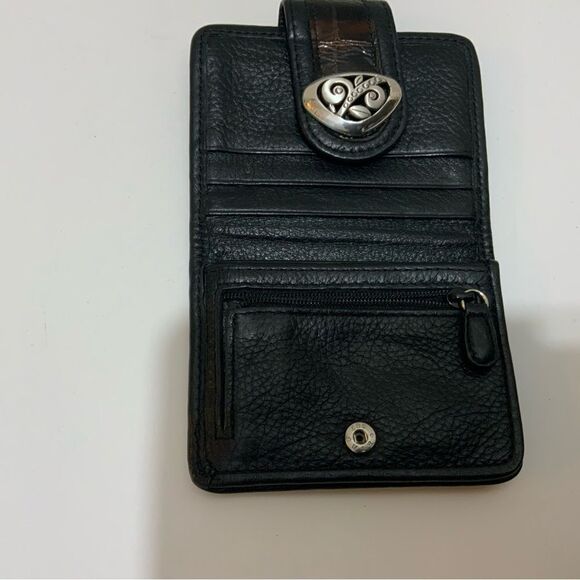 Brighton Black Pebbled Leather & Brown Croc Embossed Crossbody Wallet Organizer - Picture 3 of 14